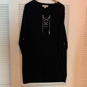 MICHAEL KORS Black 3/4 sleeve dress with silver chain accent Size L
